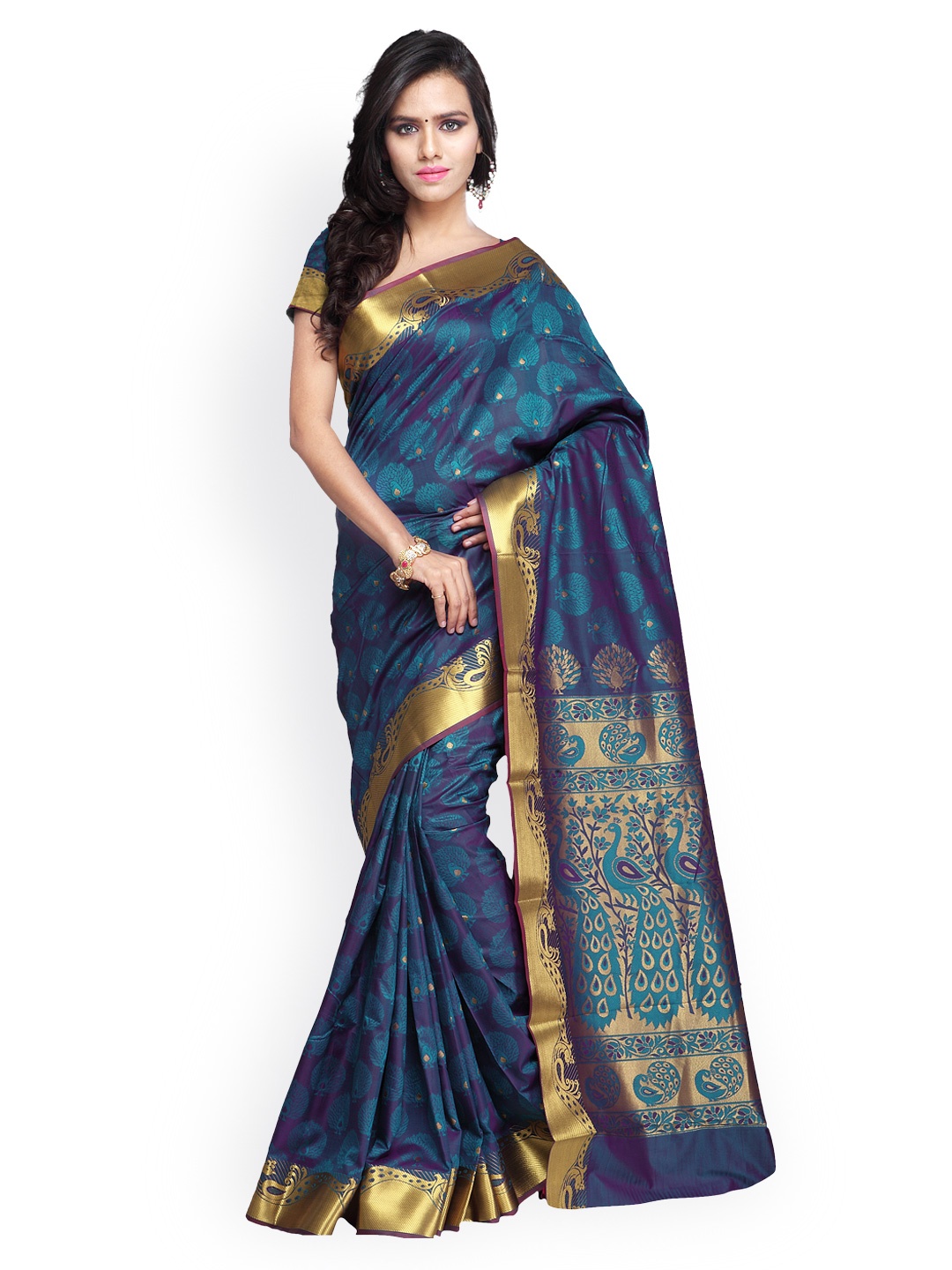 

Varkala Silk Sarees Blue Jacquard Paithani Art Silk Paithani Saree