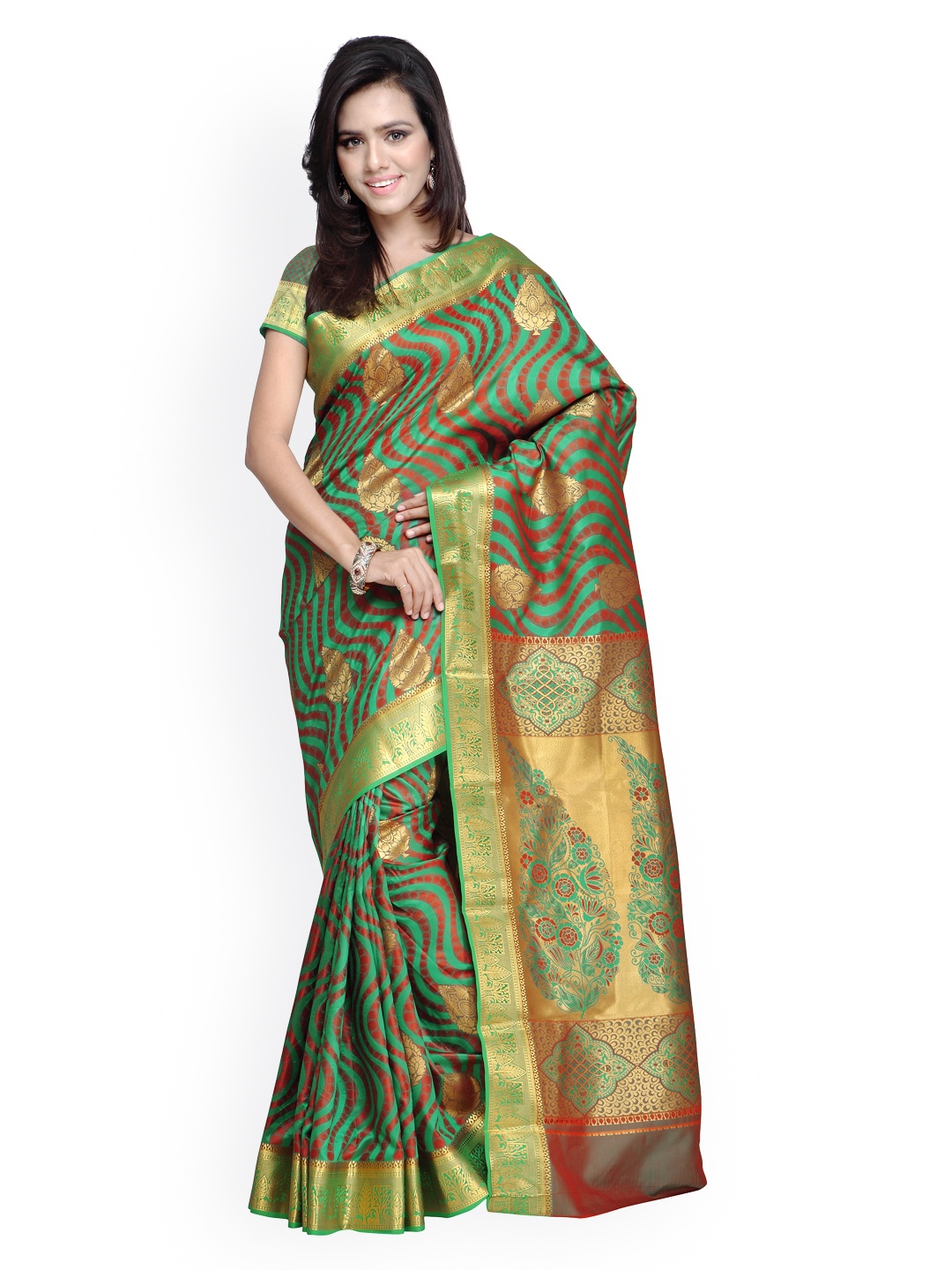 

Varkala Silk Sarees Green & Red Art Silk & Jacquard Traditional Saree