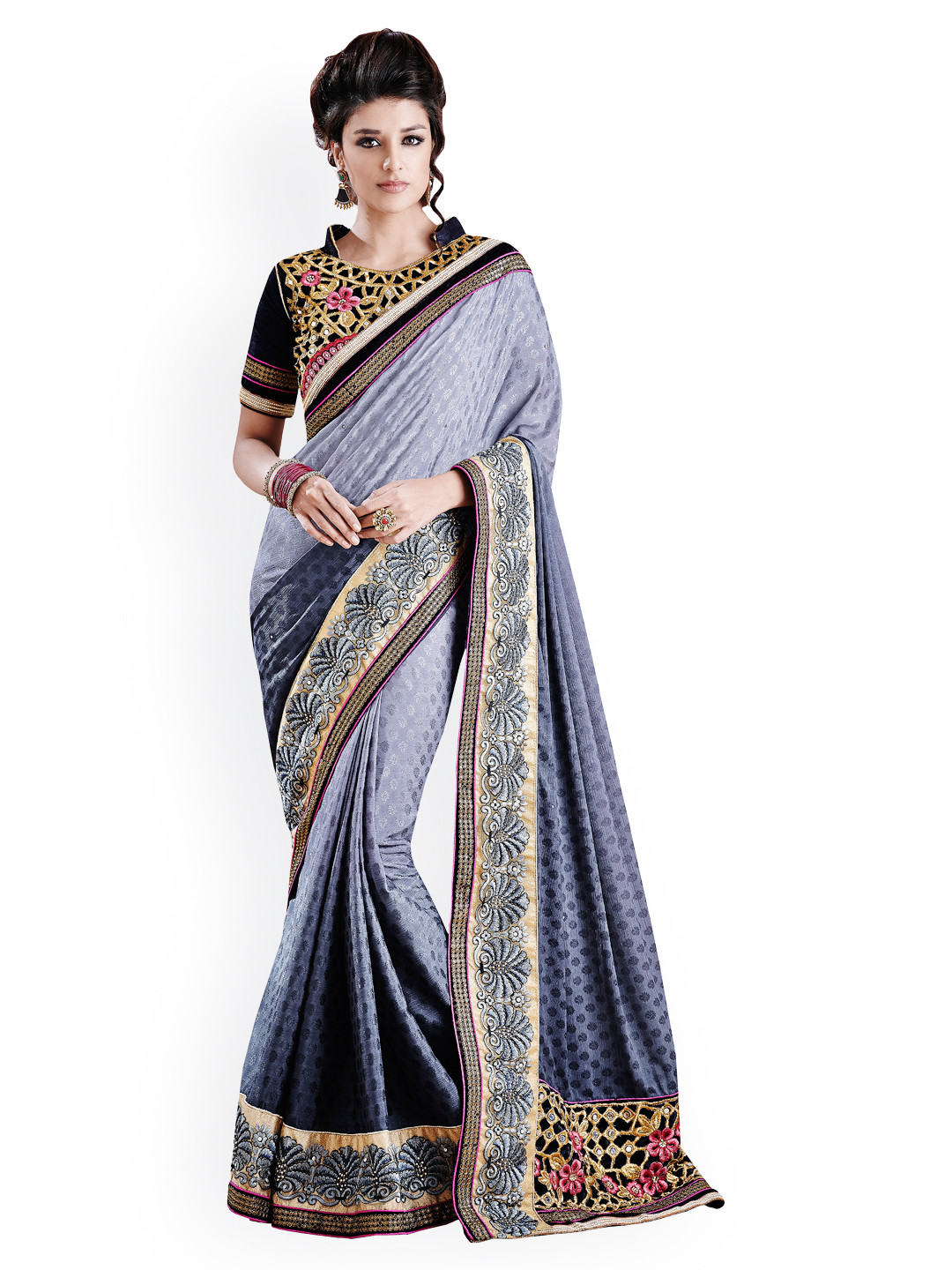 

Kalista Grey Embroidered Jacquard Embellished Saree