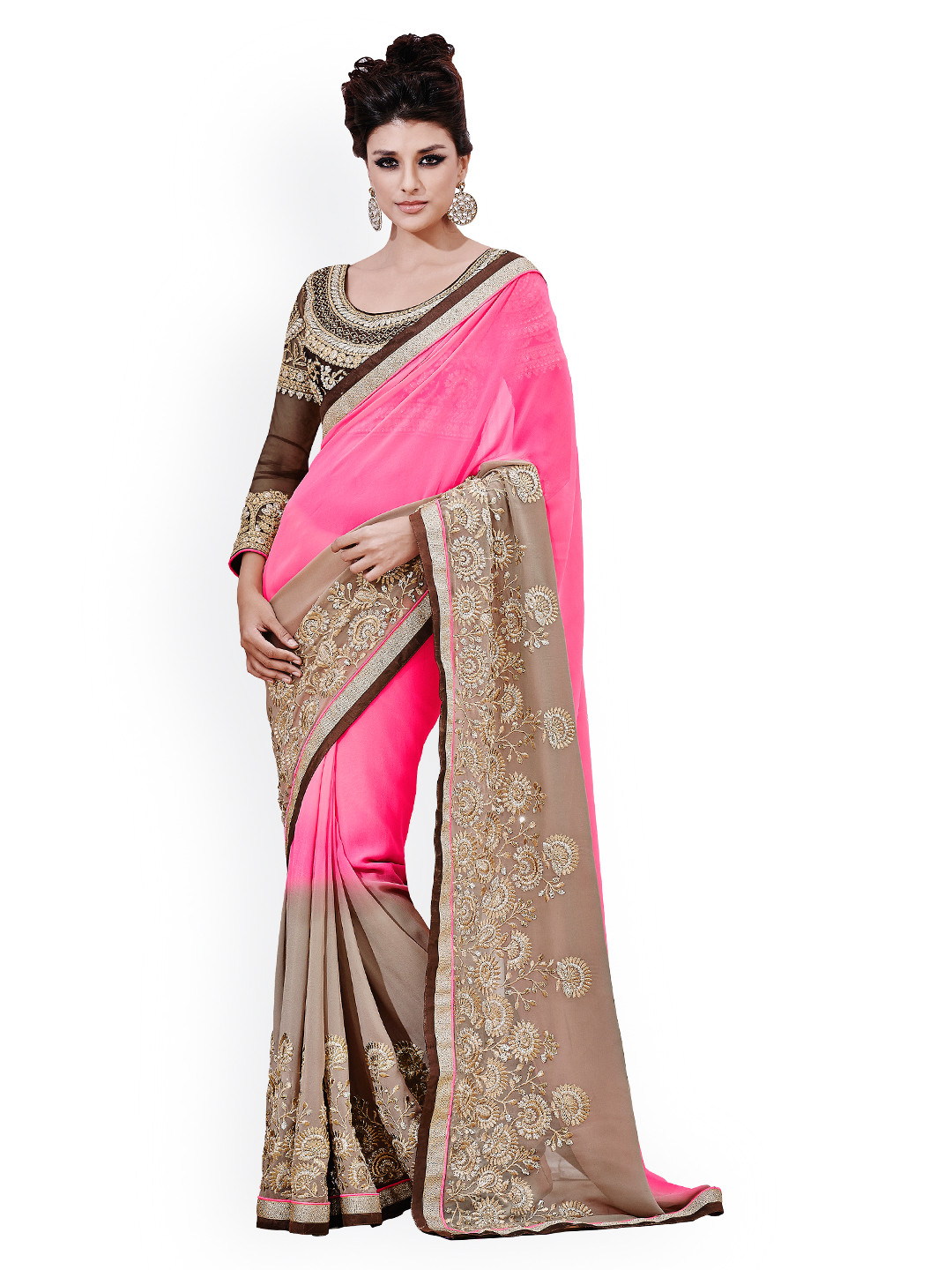 

Kalista Pink & Grey Embroidered Georgette Saree
