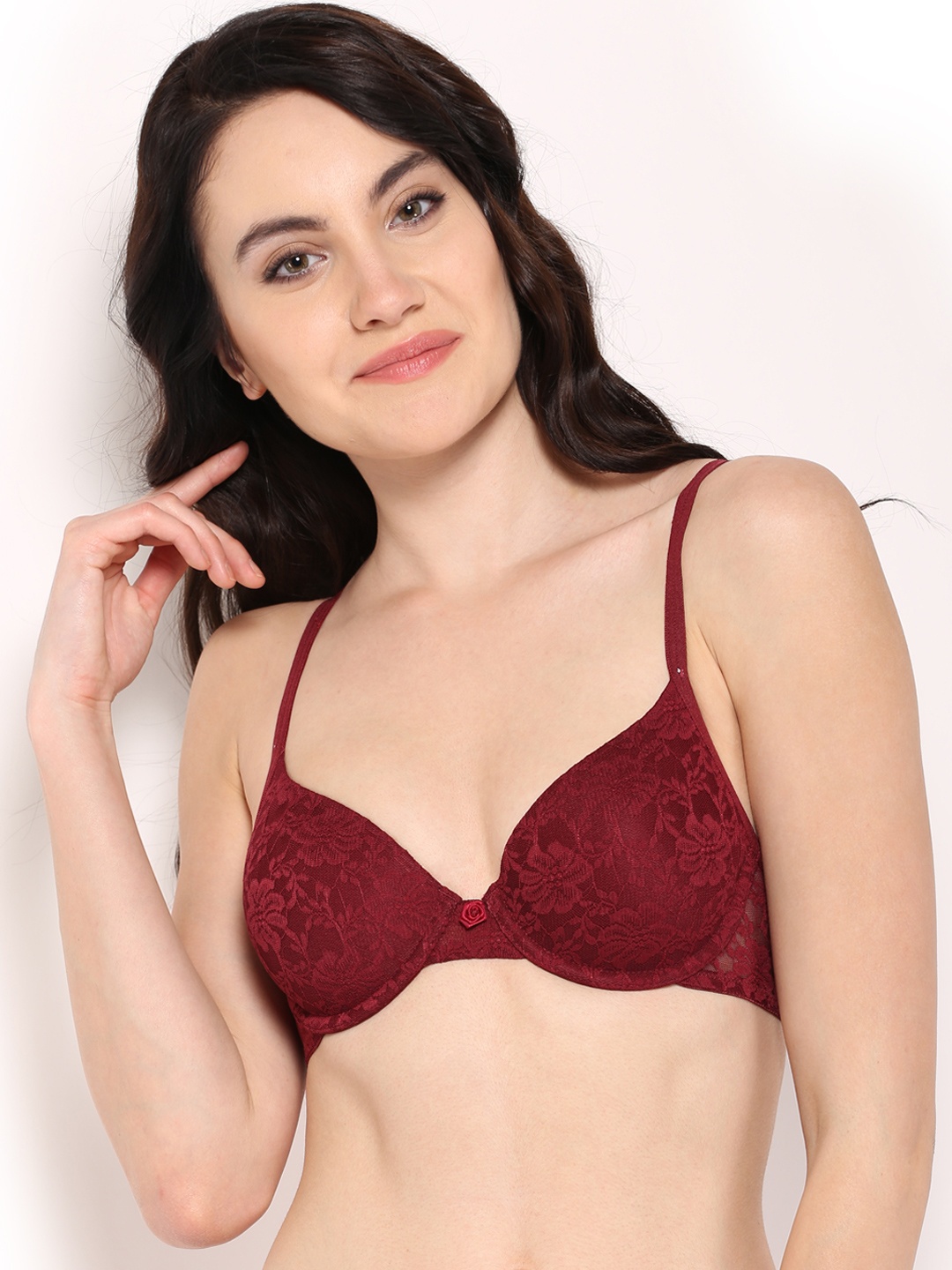 

Amante Padded Wired Floral Romance Lace Bra - BRA10301, Maroon