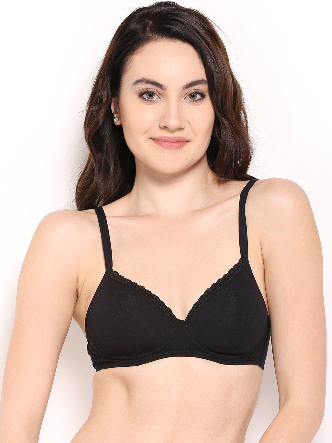 

Amante Solid Padded Wirefree Cotton Casual T-Shirt Bra - BRA10202, Black