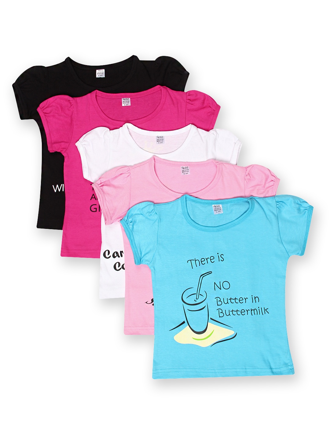 

GKIDZ Girls Pack of 5 Printed Pure Cotton T-shirts, Multi