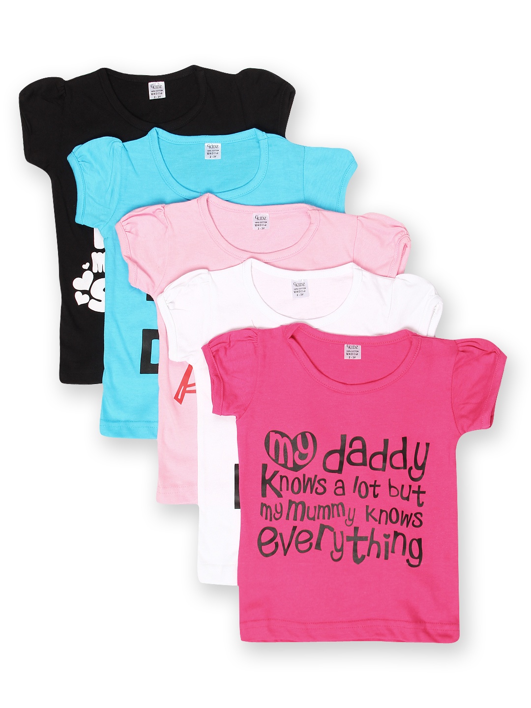 

GKIDZ Girls Pack of 5 Printed Pure Cotton T-shirts, Multi