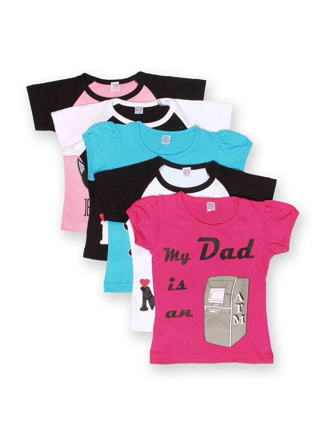 

GKIDZ Girls Pack of 5 Printed Pure Cotton T-shirts, Multi