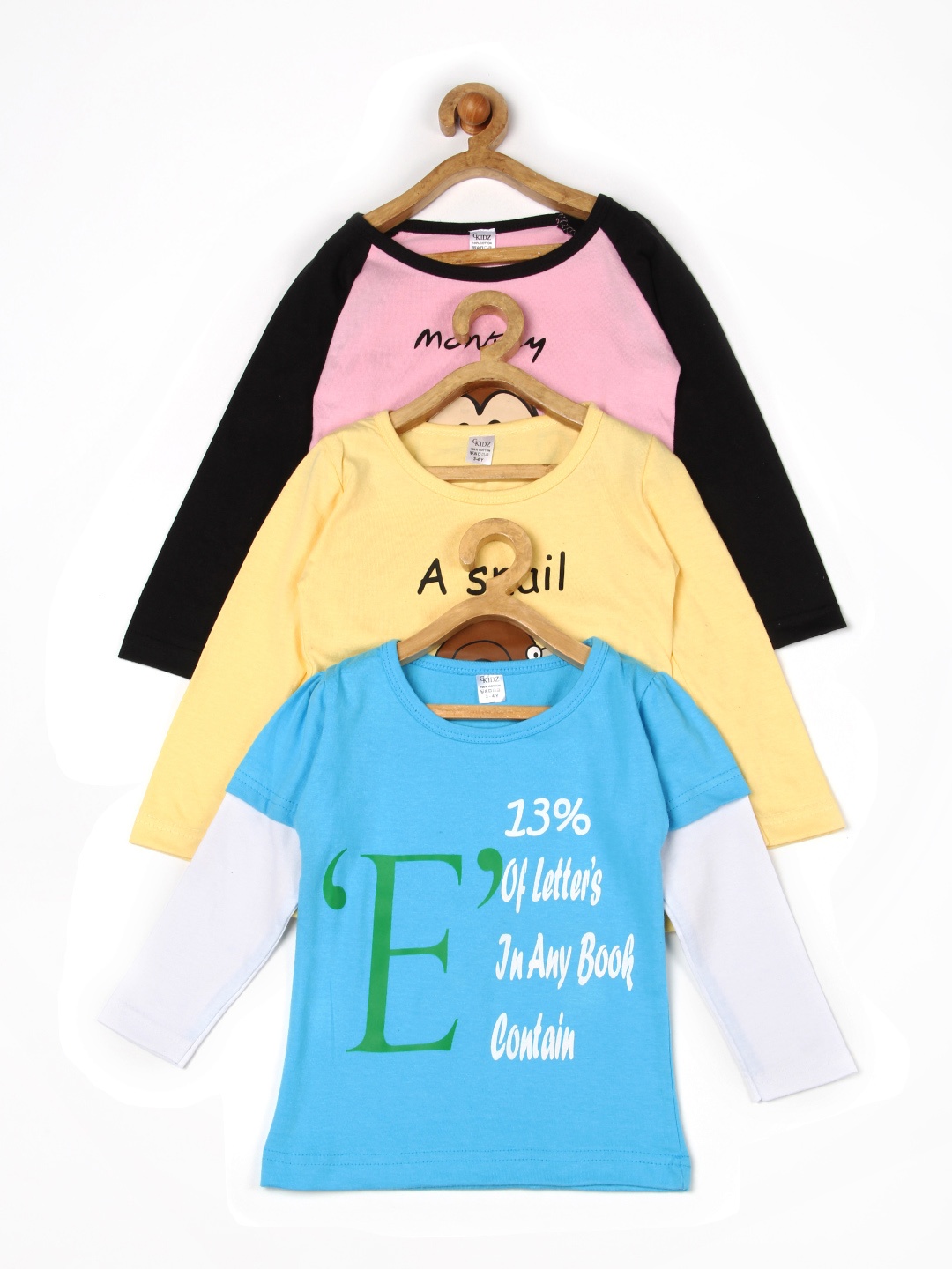 

GKIDZ Girls Pack of 3 Pure Cotton T-shirts, Yellow