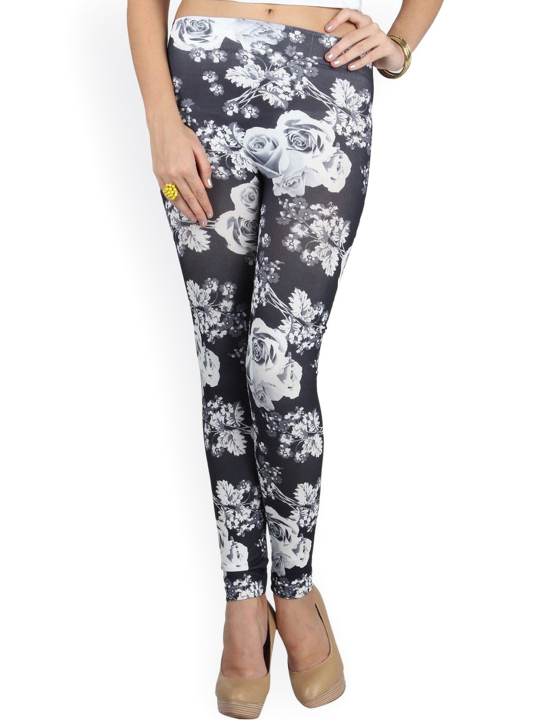 

N-Gal Women Black & White Floral Printed Leggings