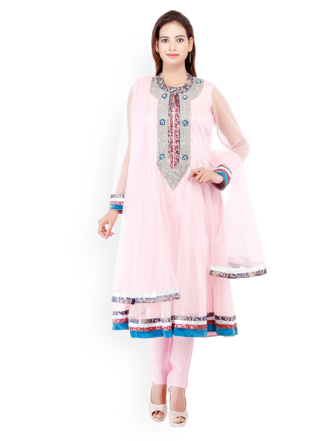 

Chhabra 555 Women Pink Embroidered Anarkali Churidar Kurta with Dupatta