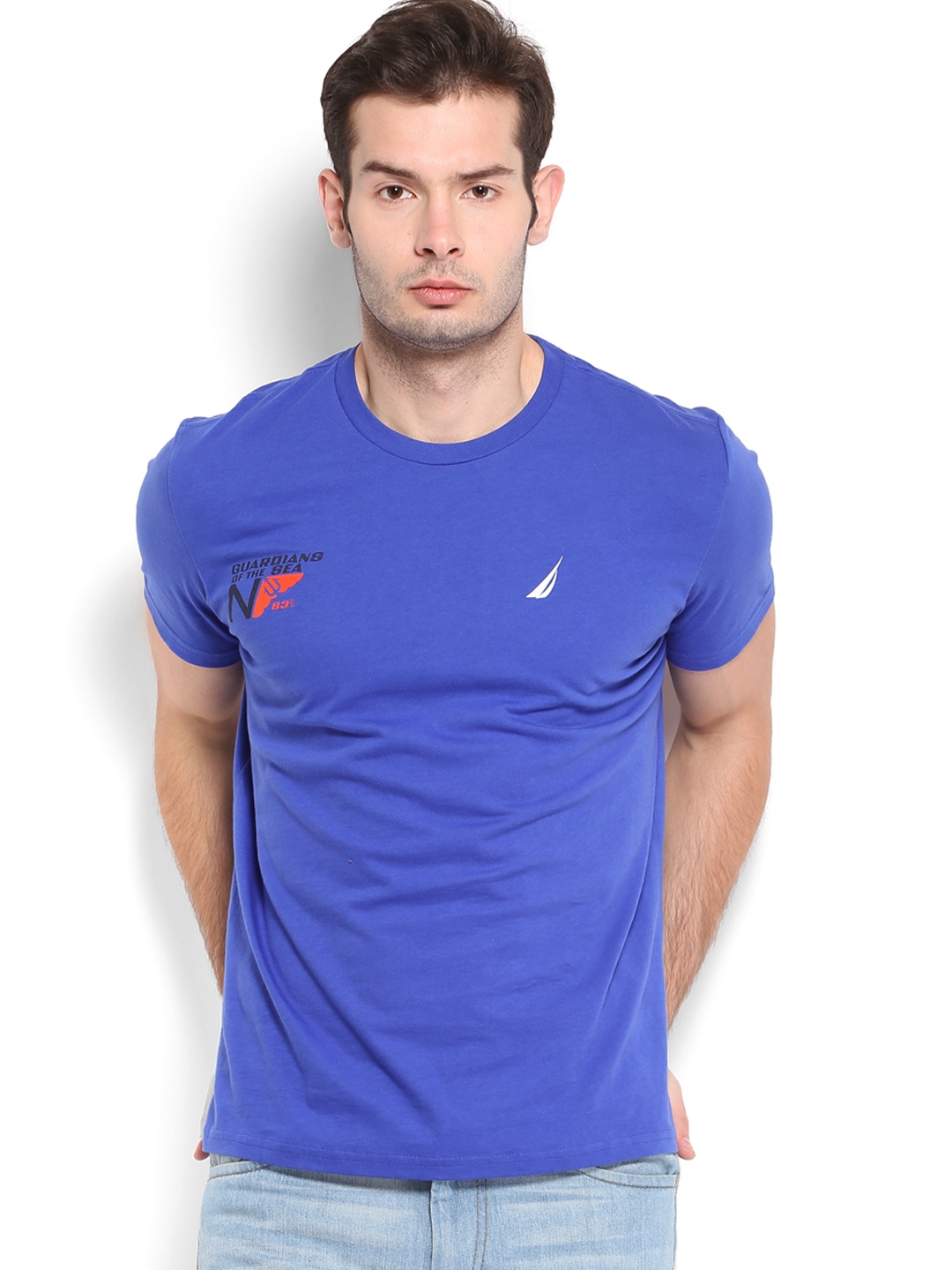 

Nautica Men Blue Printed Pure Cotton T-shirt