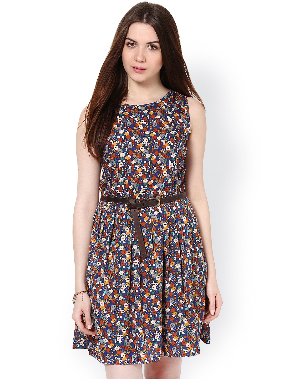 

La Zoire Navy Printed Fit & Flare Dress, Navy blue