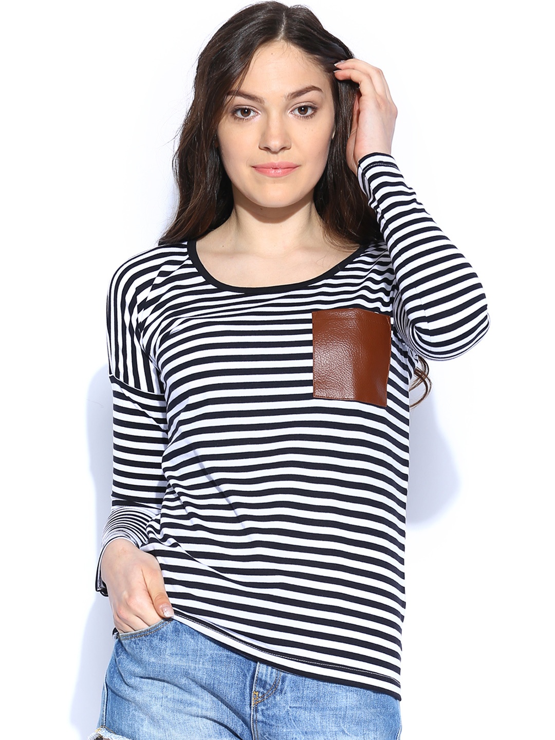 

Miss Chase Women Black & White Striped Top