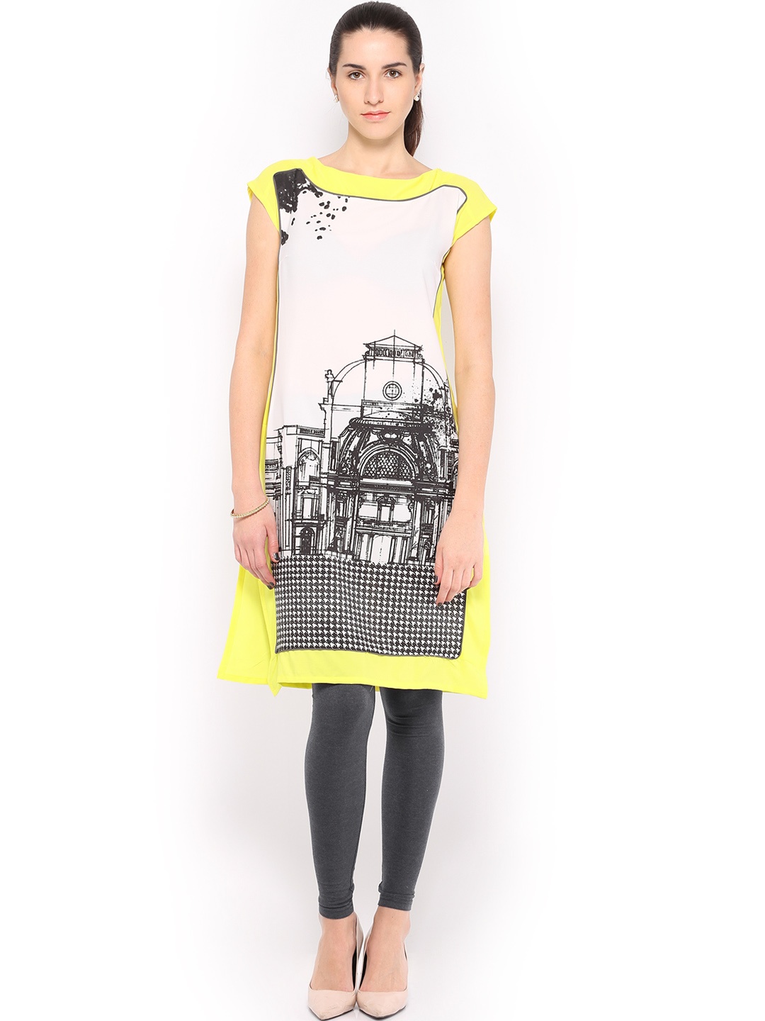 

W Women Off-White & Yellow Printed Ink Box Kurta