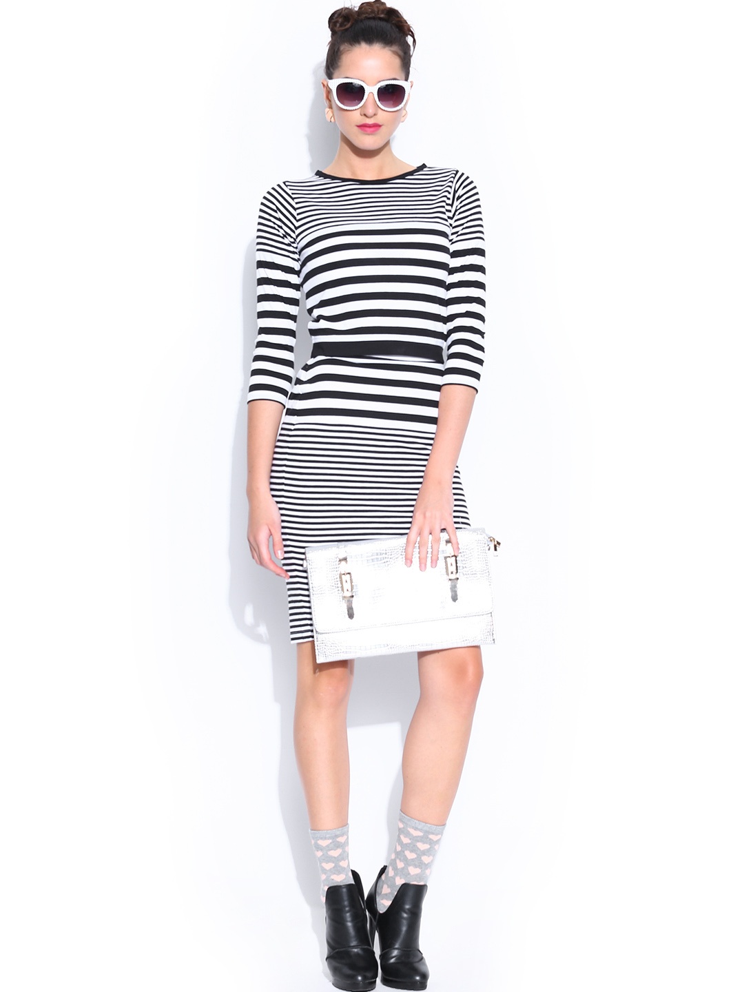 

Miss Chase Black & White Striped Two-Piece Dress