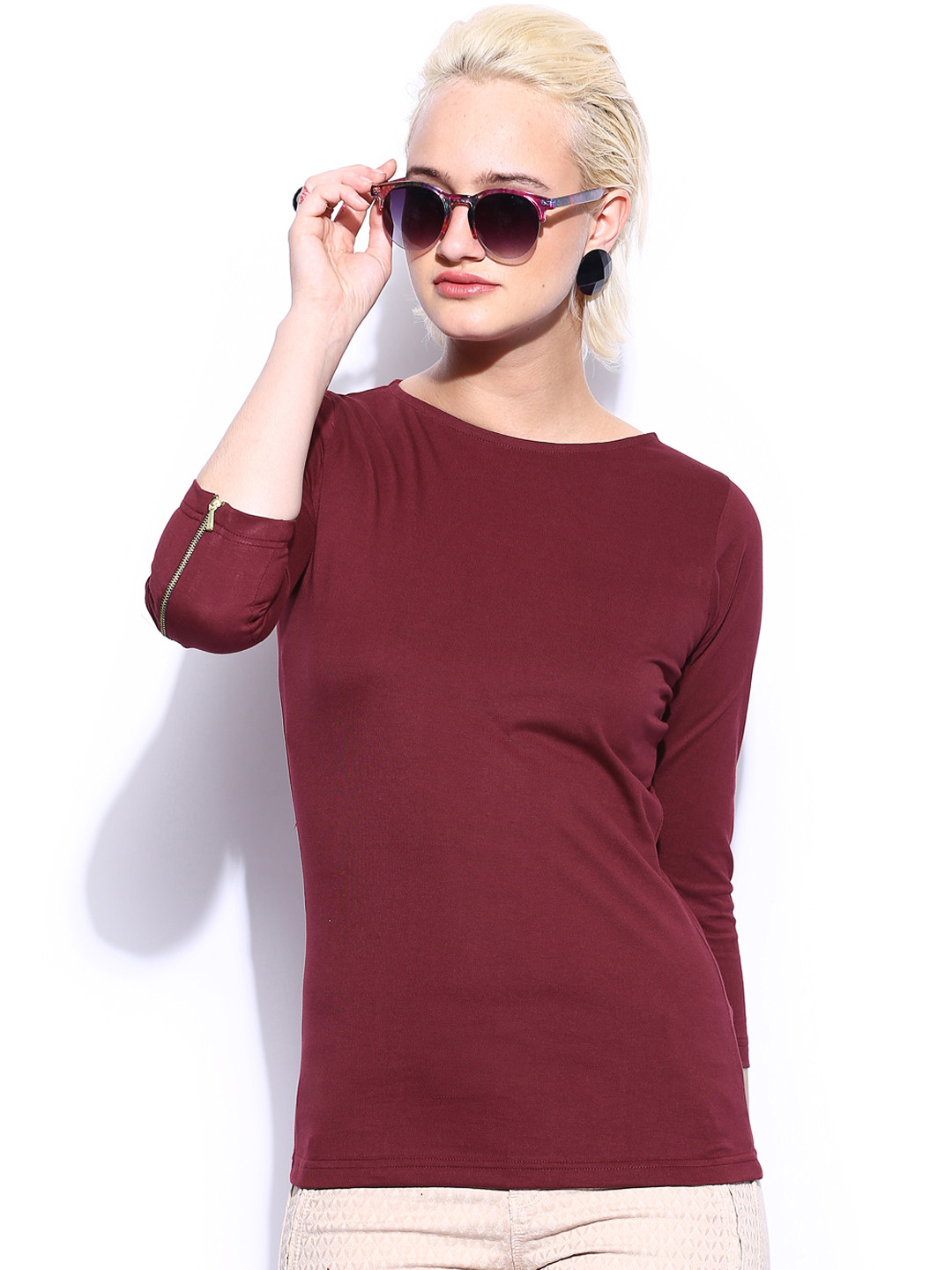 

Miss Chase Burgundy Zip of the Day Top