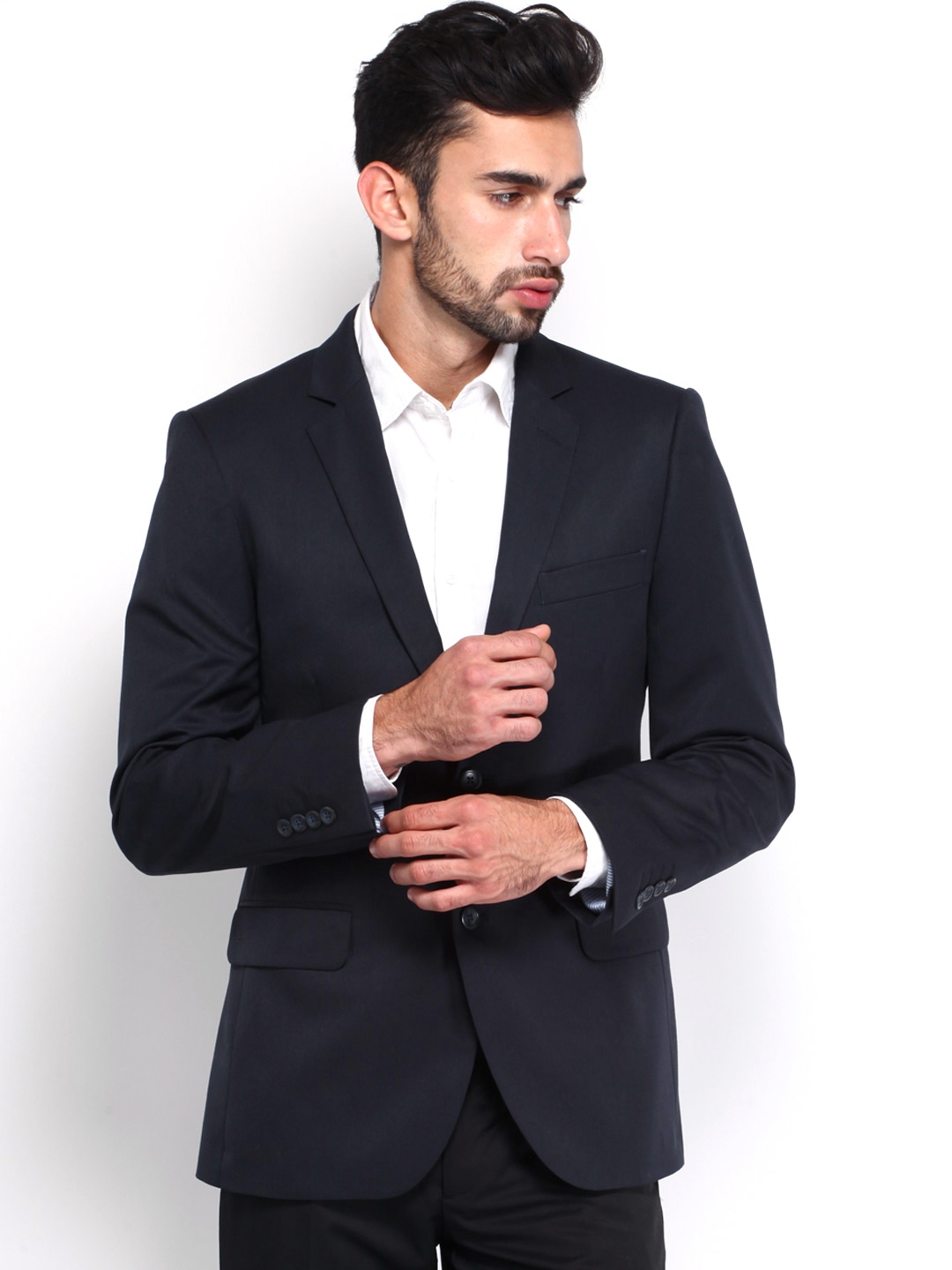 

Arrow Men Navy Single-Breasted Woollen Blazer, Navy blue