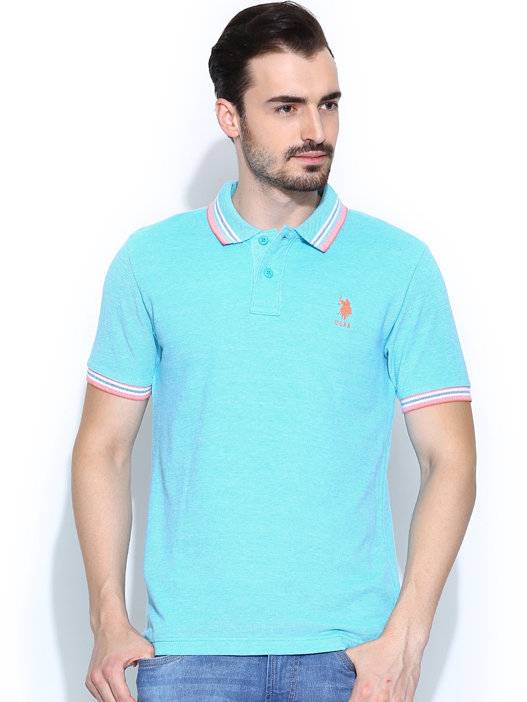 

U.S. Polo Assn. Men Blue Polo Pure Cotton T-shirt