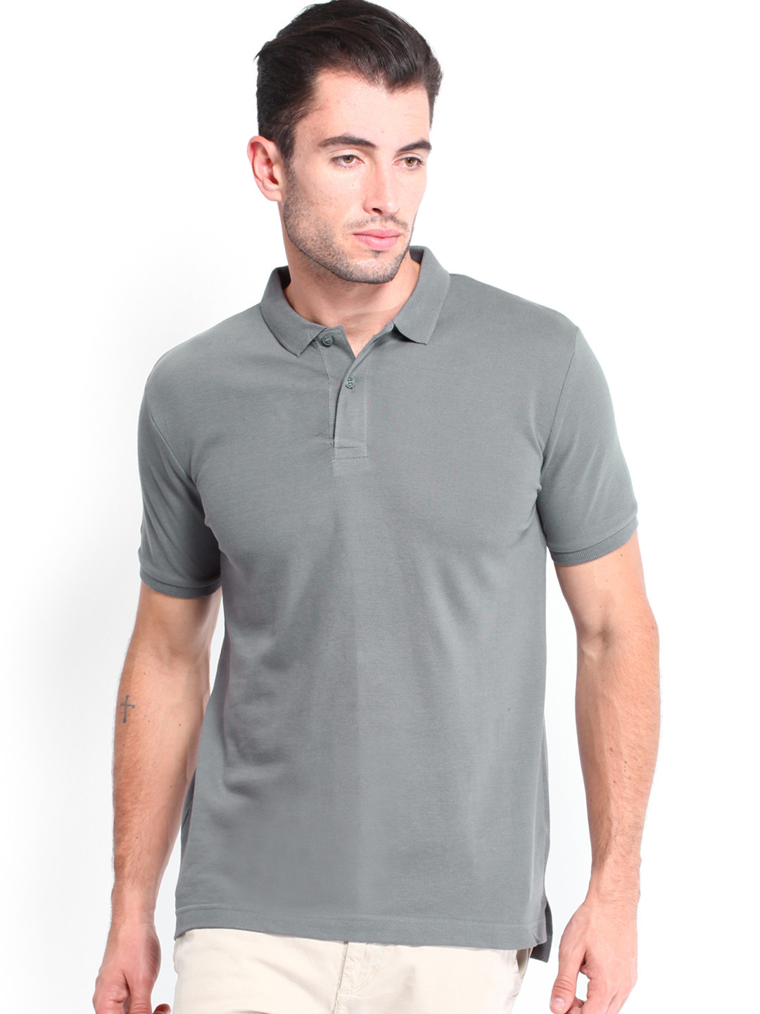 

Highlander Men Grey Polo Pure Cotton T-shirt