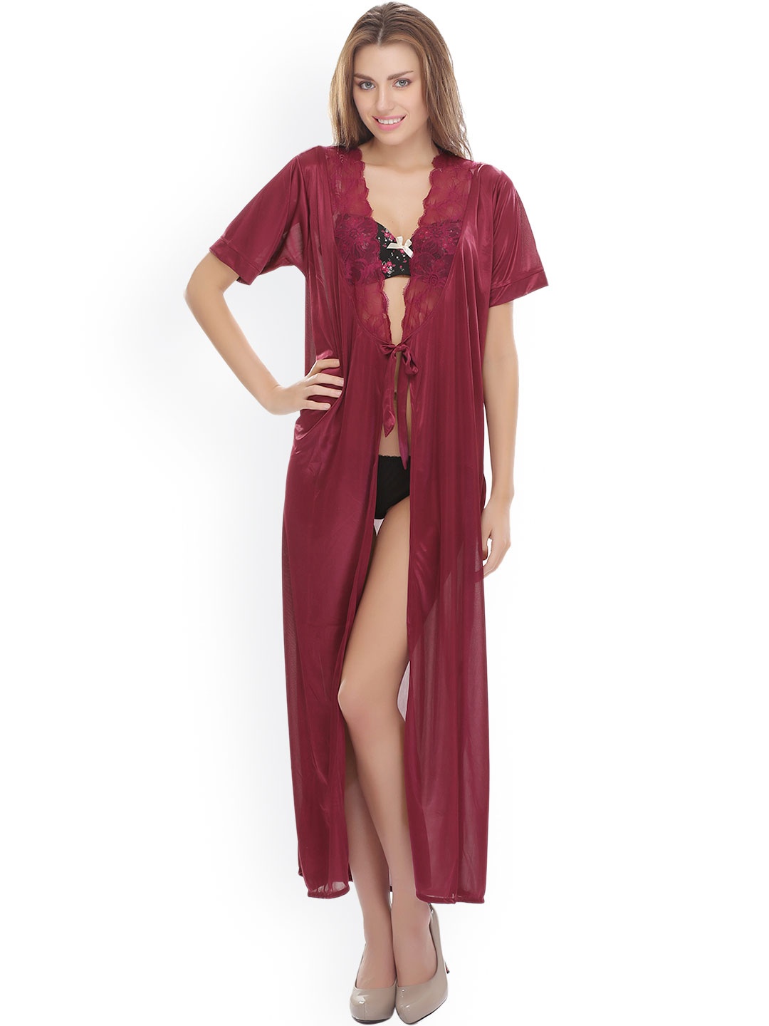 

Clovia Pink Maxi Nightdress with Robe NSM283P97O
