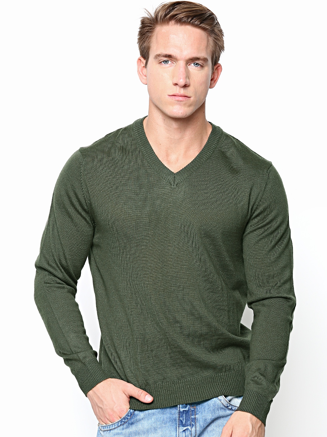 Myntra John Players Men Olive Green Wool Blend Sweater 672117 | Buy ...