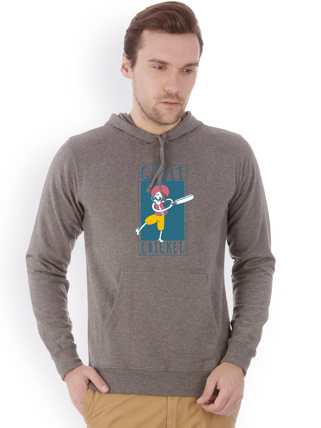 

Campus Sutra Men Charcoal Grey Printed Hooded Sweatshirt