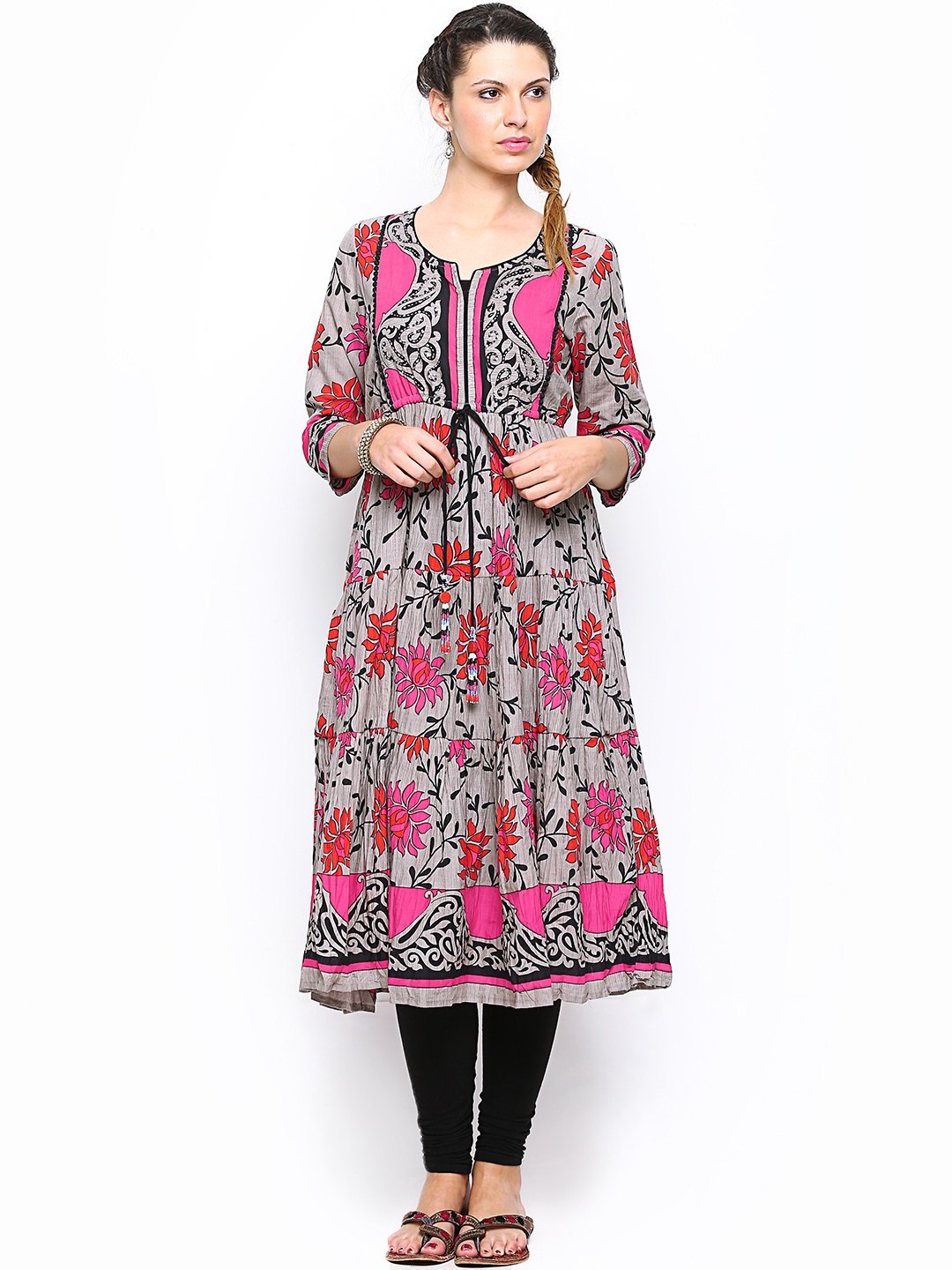 

Rain & Rainbow Grey Floral Print Anarkali Kurta