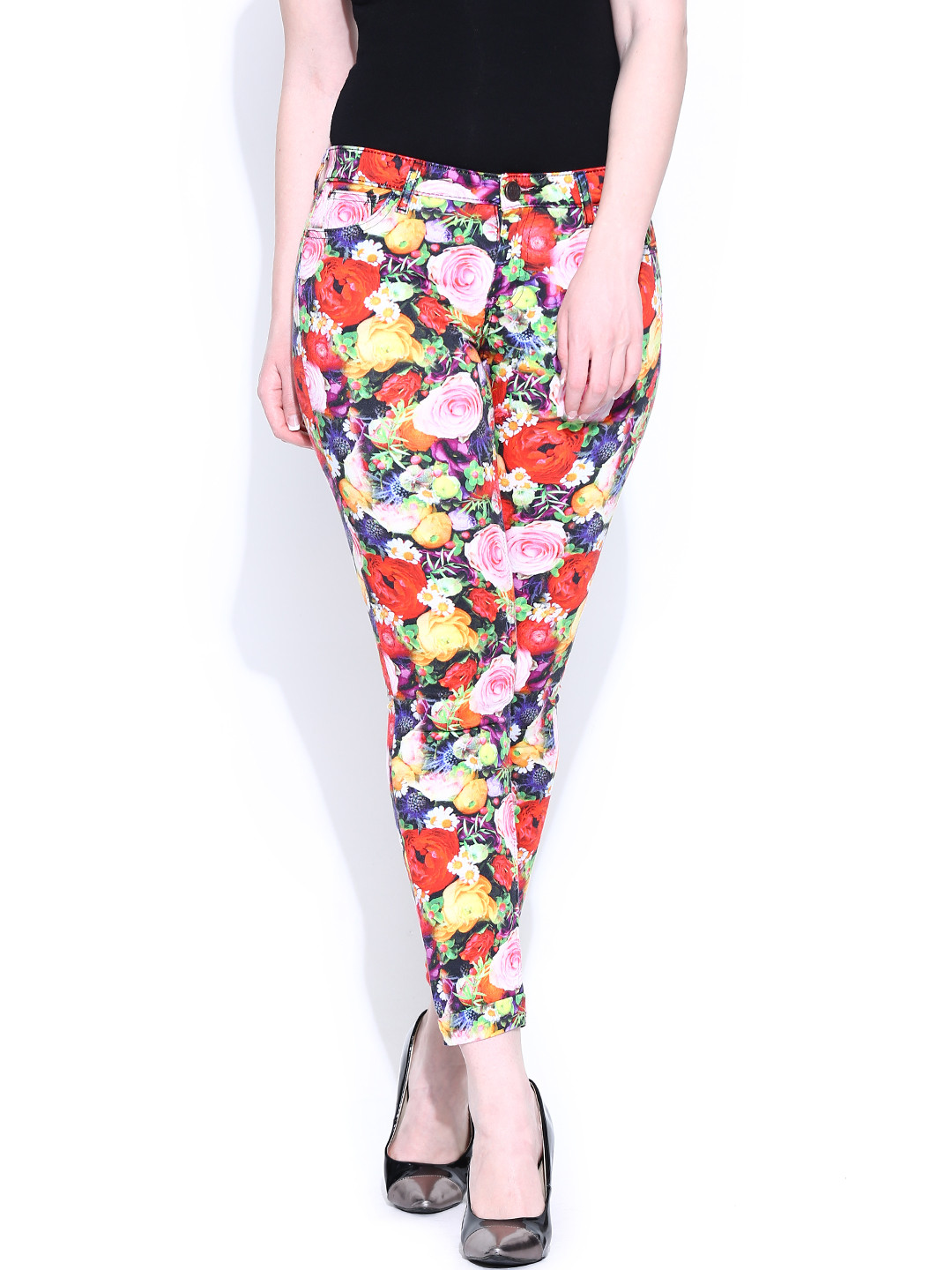

Tokyo Talkies Women Multicoloured Floral Printed Skinny Fit Ankle-Length Stretchable Jeans, Multi