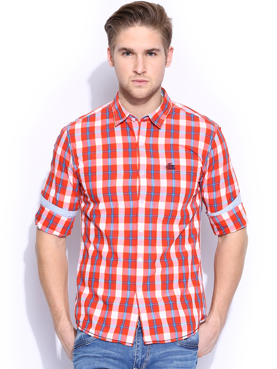 

Flying Machine Men Red & Off-White Checked Casual Shirt