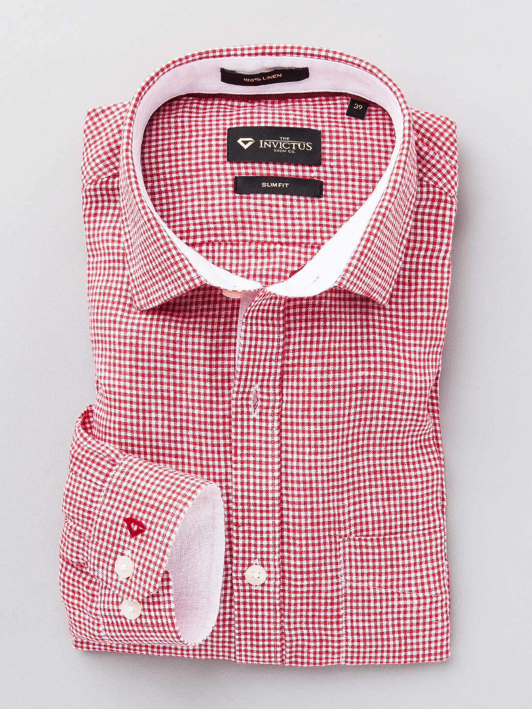 

INVICTUS Men Red & White Checked Linen Slim Fit Formal Shirt