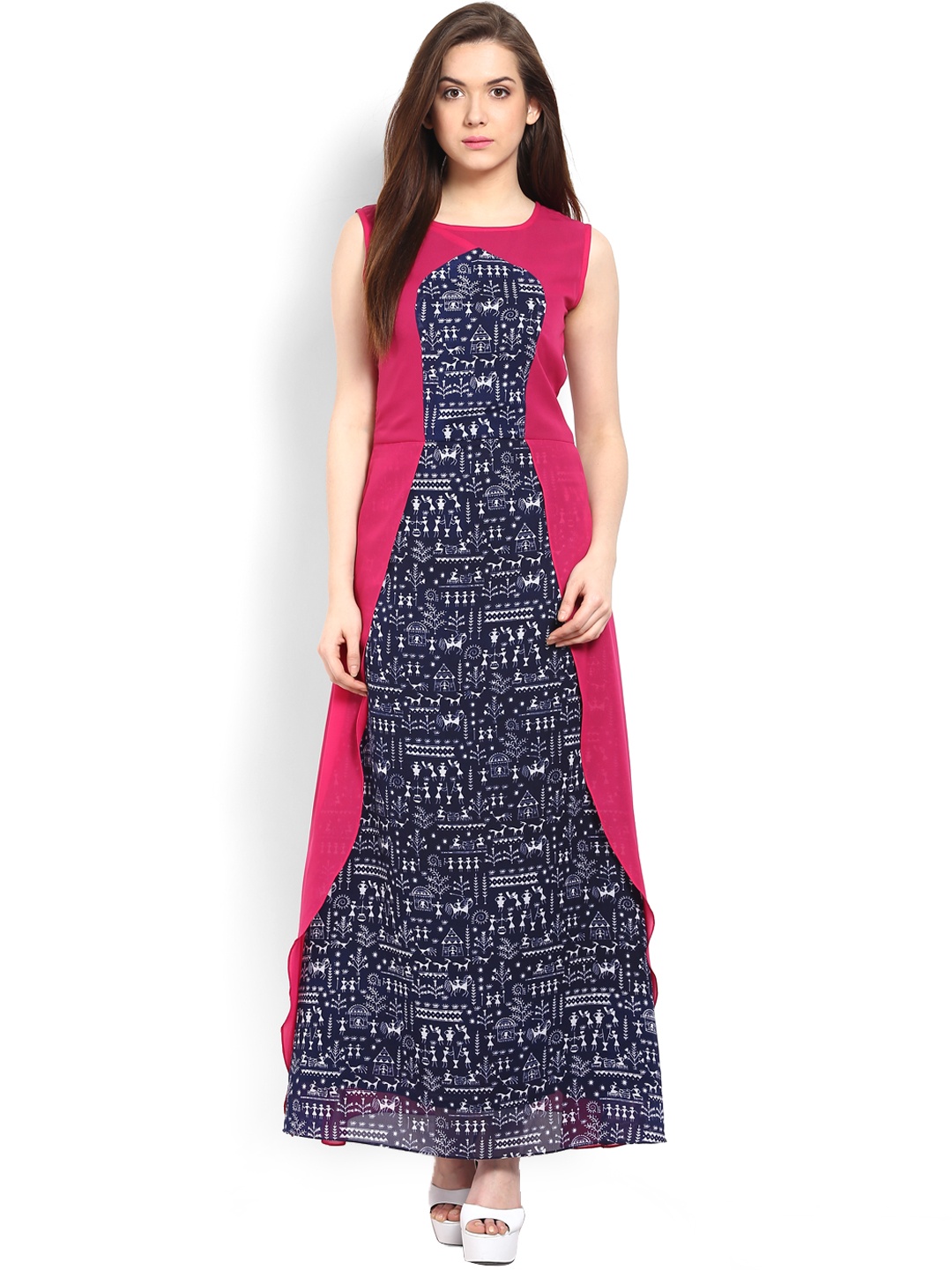 

Athena Navy & Pink Printed Maxi Dress, Navy blue