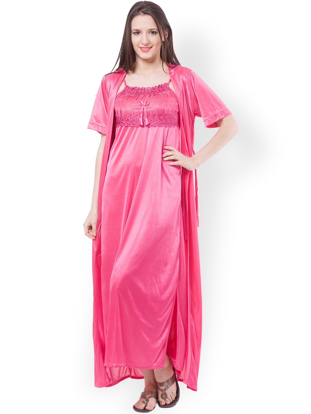 

Fasense Pink Maxi Nightdress with Robe DP111B2