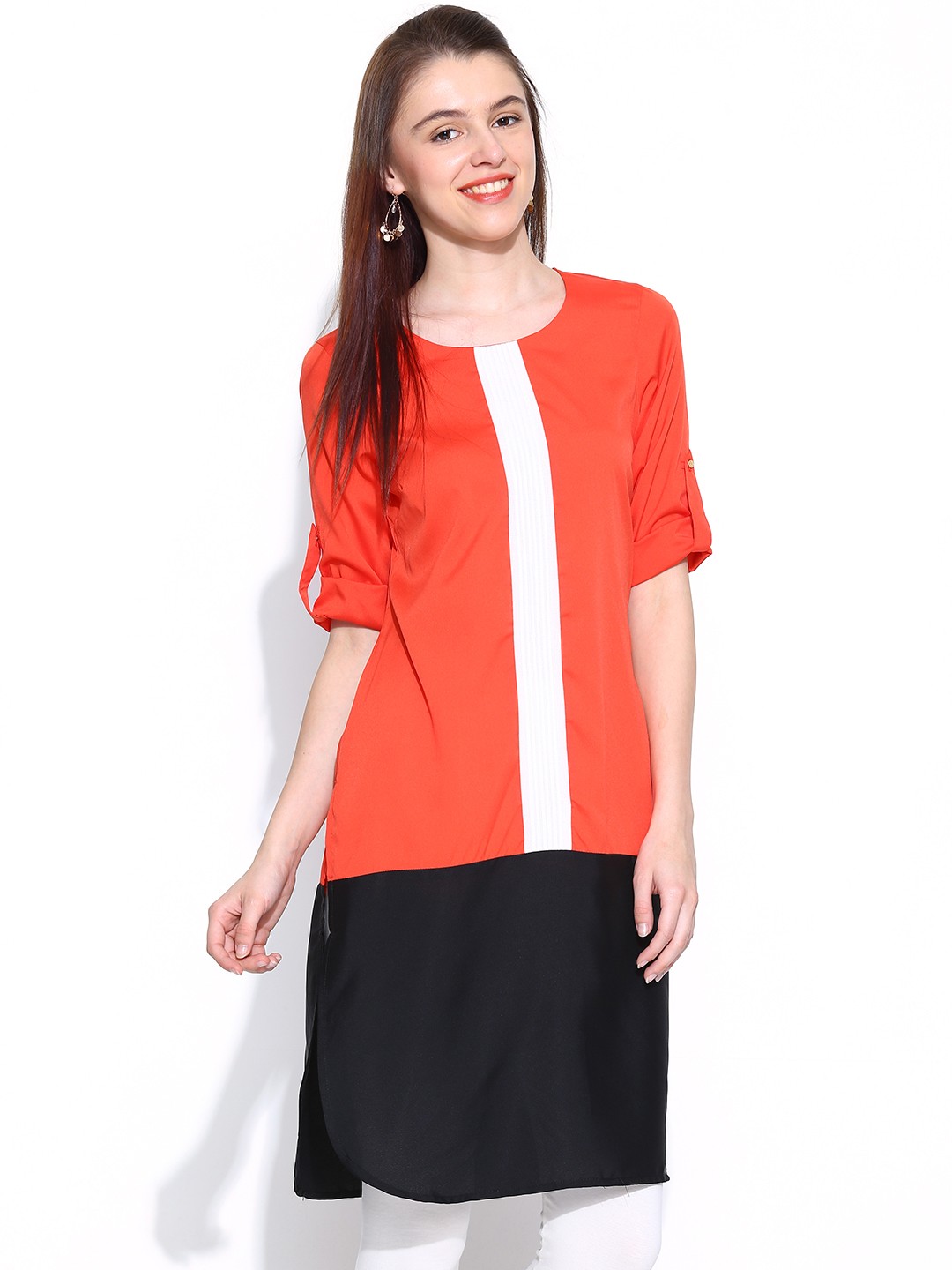 

W Women Orange & Black Kurta
