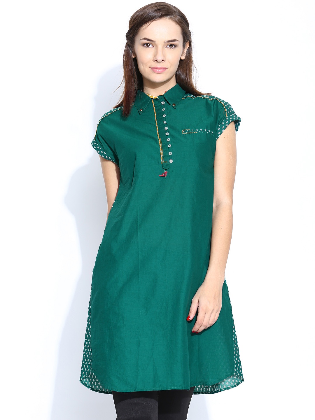 

W Women Green A-Line Kurta