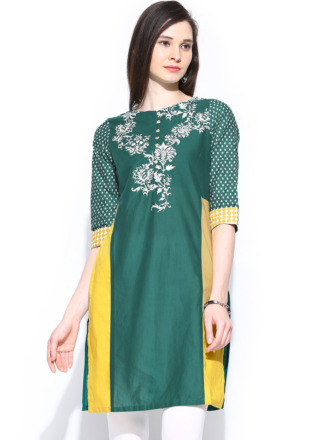 

W Women Dark Green Printed Kurta