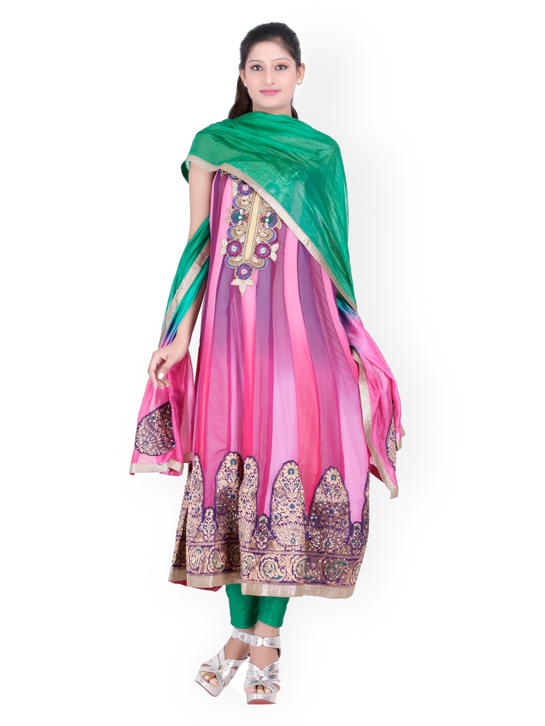 

Chhabra 555 Purple & Green Georgette Unstitched Dress Material