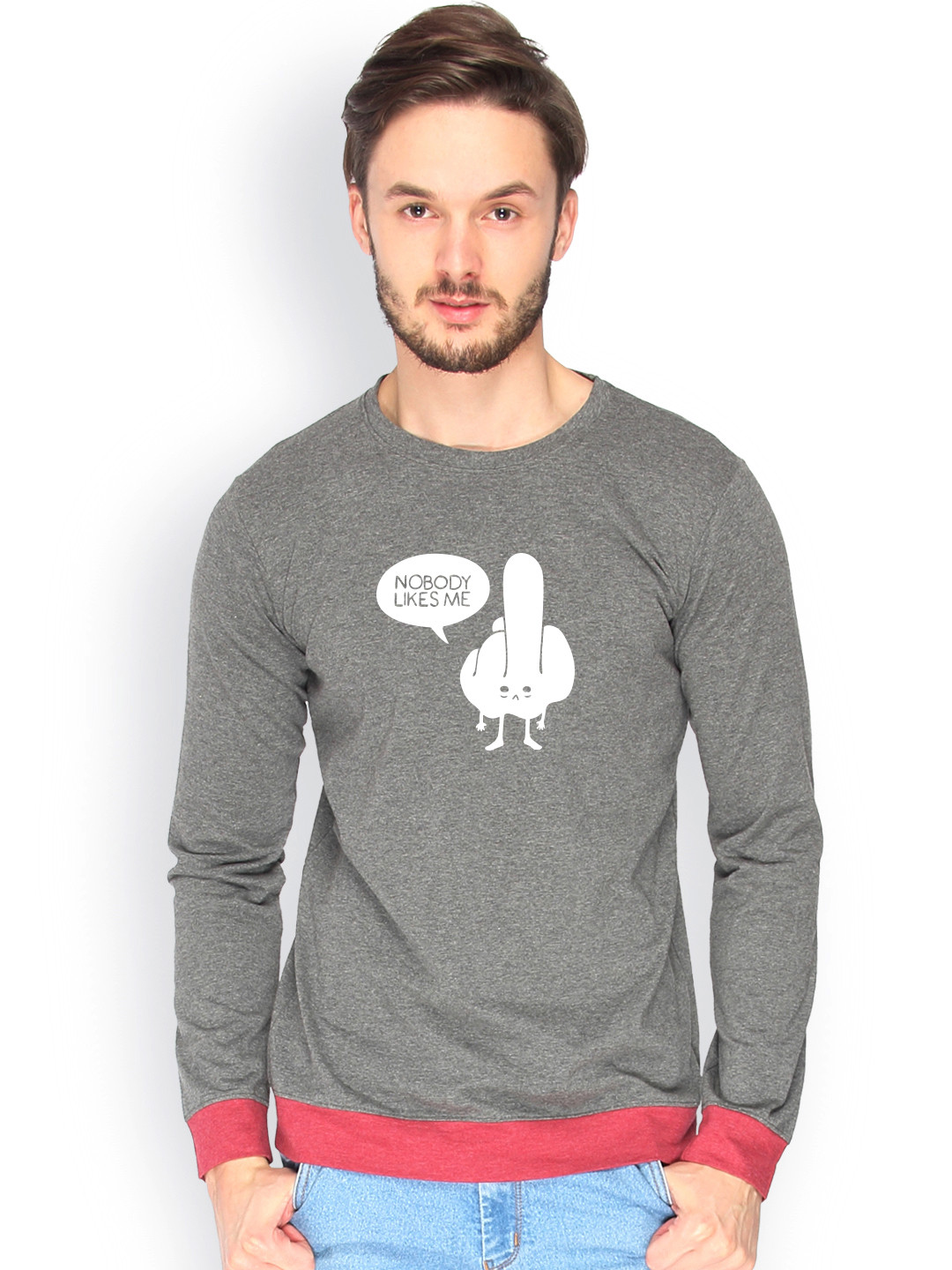 

Campus Sutra Men Grey Printed T-shirt