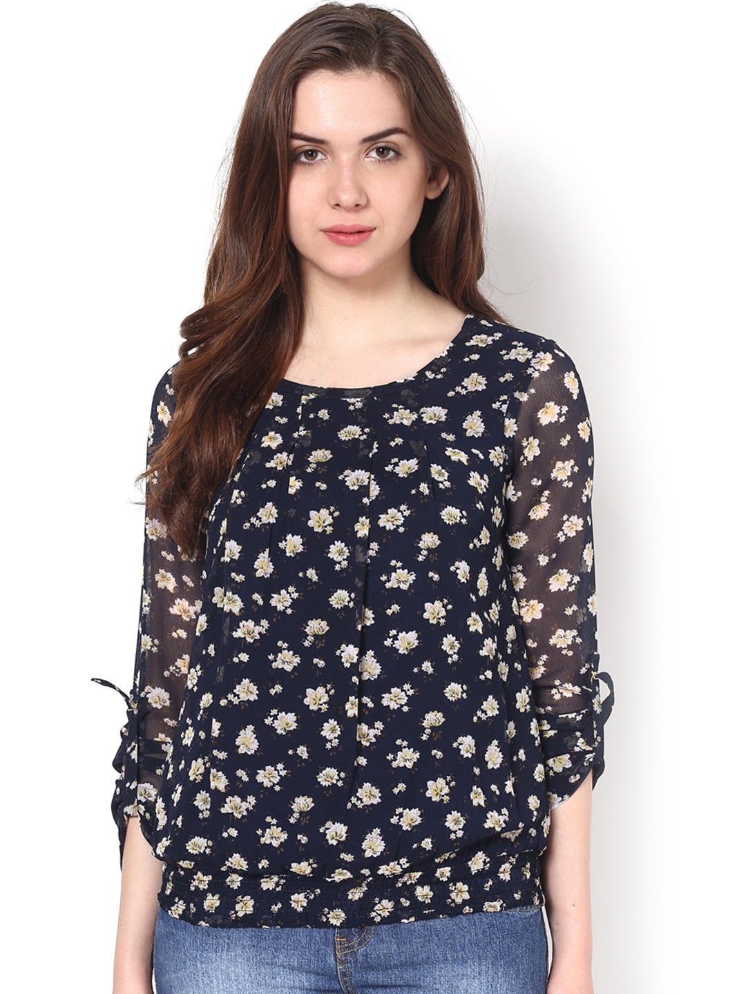 

Harpa Women Navy Printed Top, Navy blue