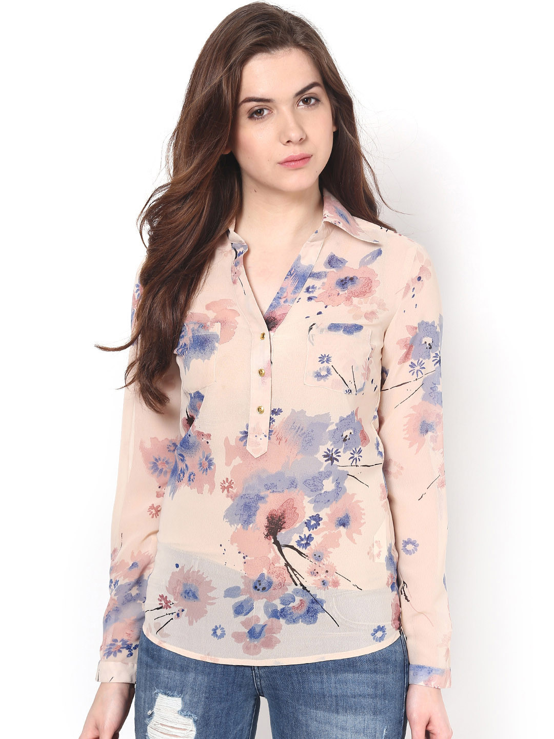 

Harpa Women Peach-Coloured Printed Top