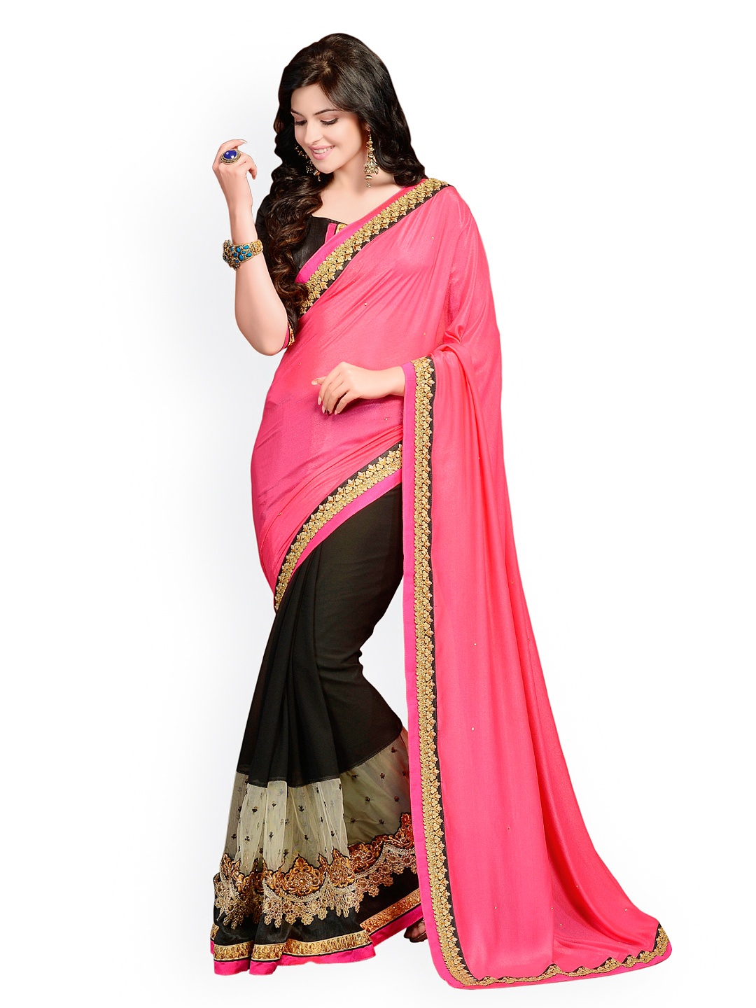 

Kalista Pink & Black Georgette Partywear Saree