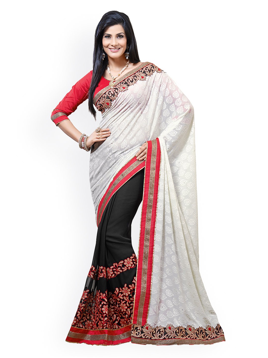 

Kalista White & Black Chiffon Partywear Saree