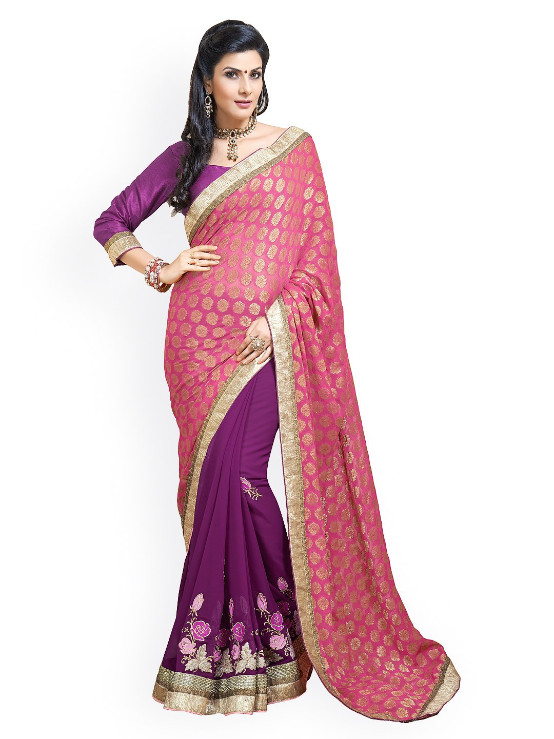 

Kalista Pink & Purple Chiffon Partywear Saree