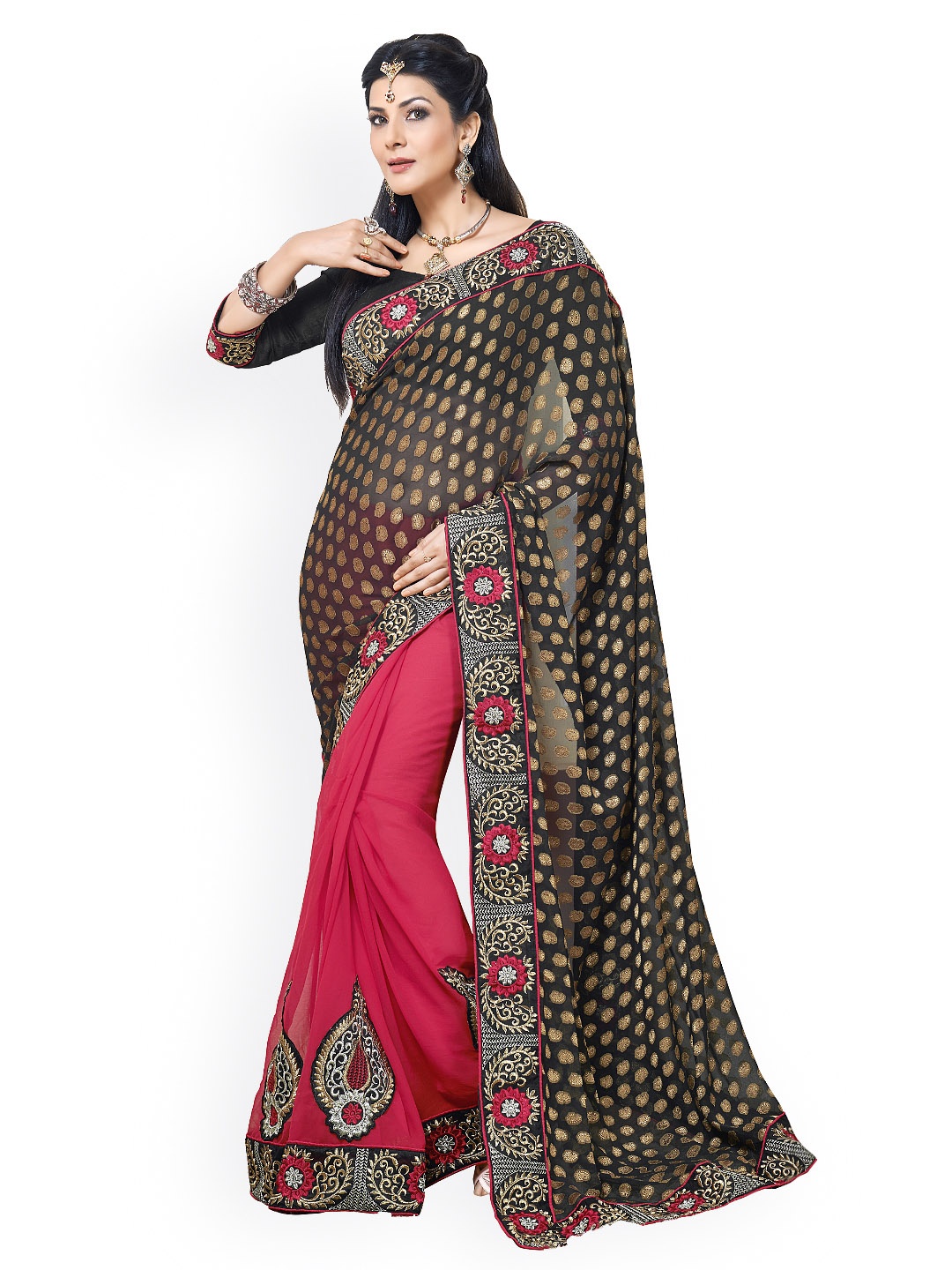 

Kalista Black & Maroon Chiffon Partywear Saree
