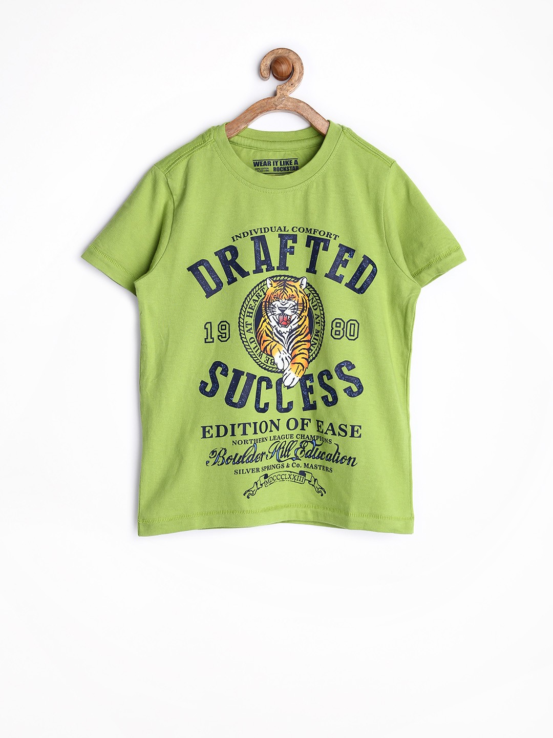 

Rockstar by Flying Machine Boys Green Printed Pure Cotton T-shirt