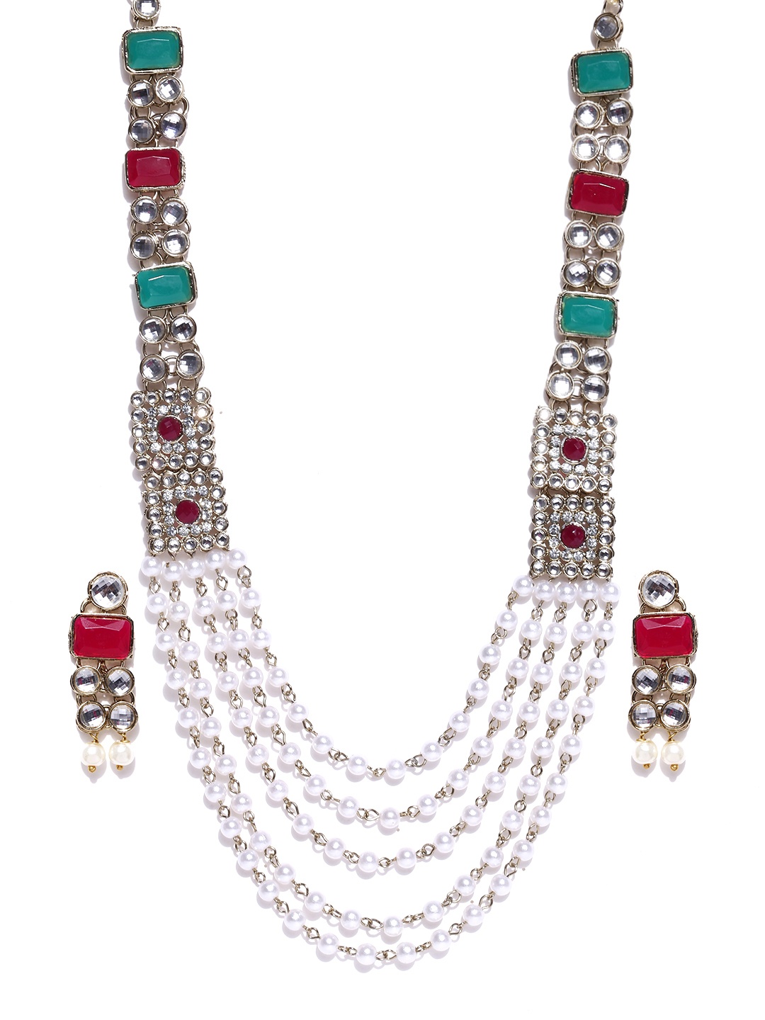 

Zaveri Pearls Gold-Toned & Off-White Beaded Stone-Studded Jewellery Set