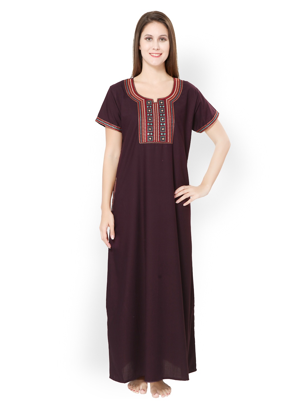 

Sand Dune Women Purple Embroidered Maxi Nightdress 3982