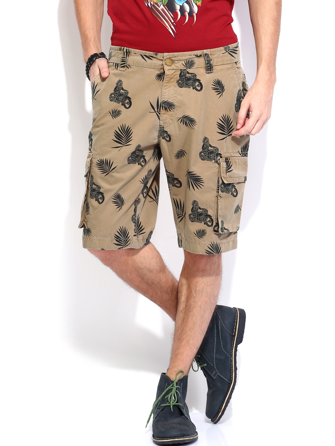 

Ed Hardy Beige & Black Printed Cargo Shorts
