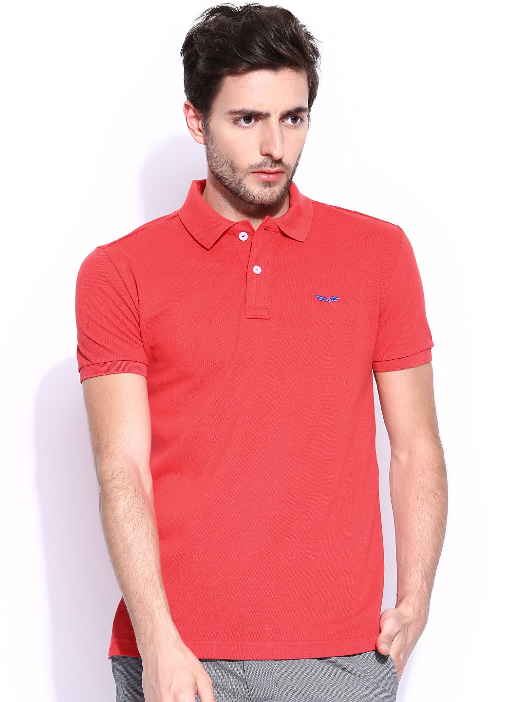 

Status Quo Men Coral Red Polo Pure Cotton T-shirt