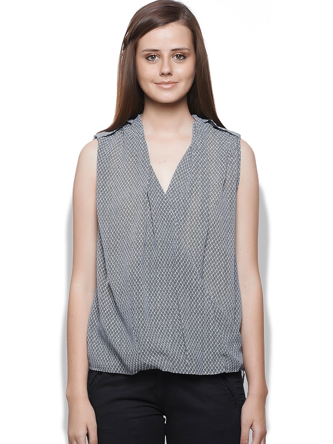 United Colors of Benetton Women White & Black Printed Top