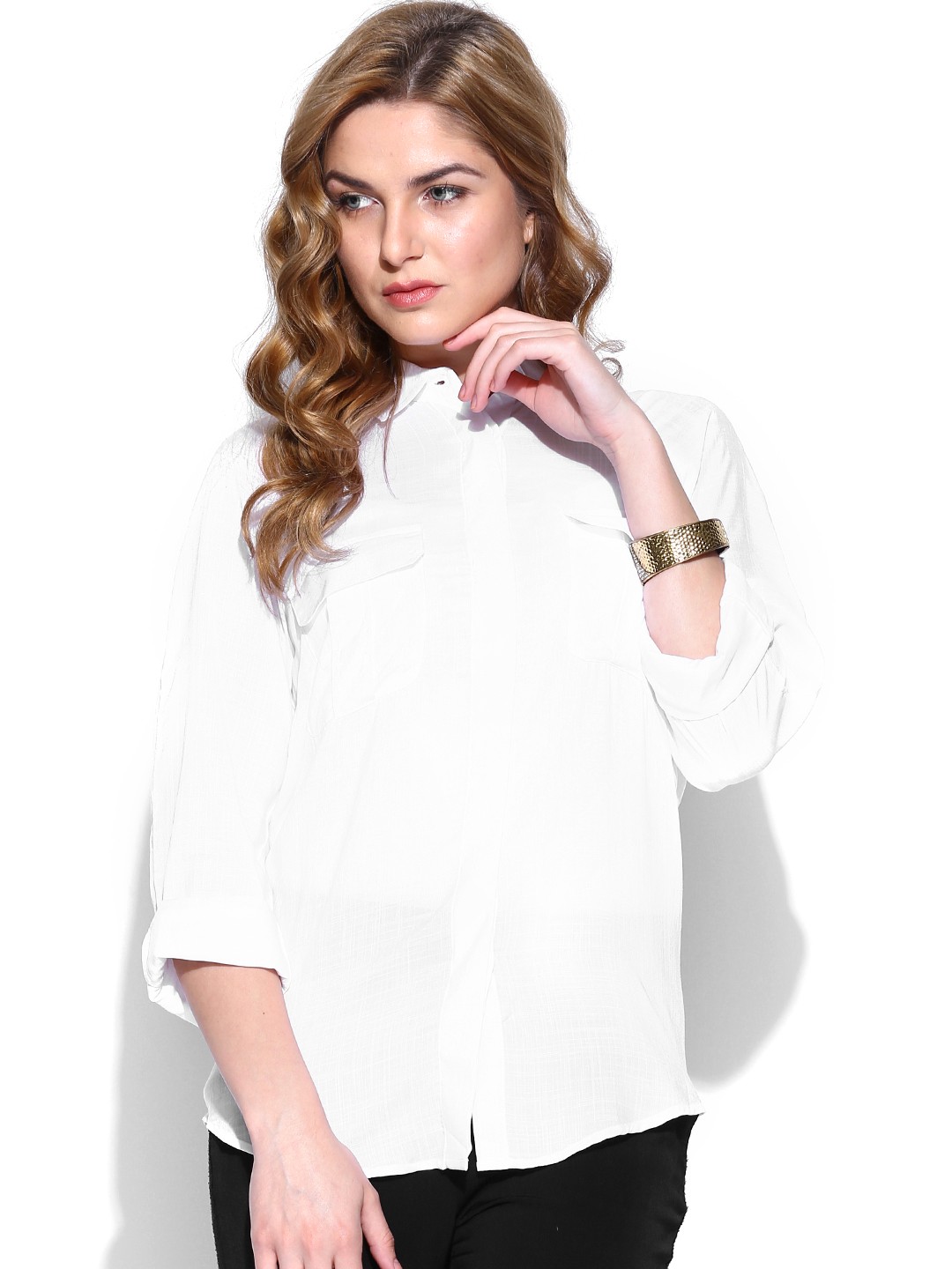 

French Connection Women Off-White Summer Slub Classic Shirt