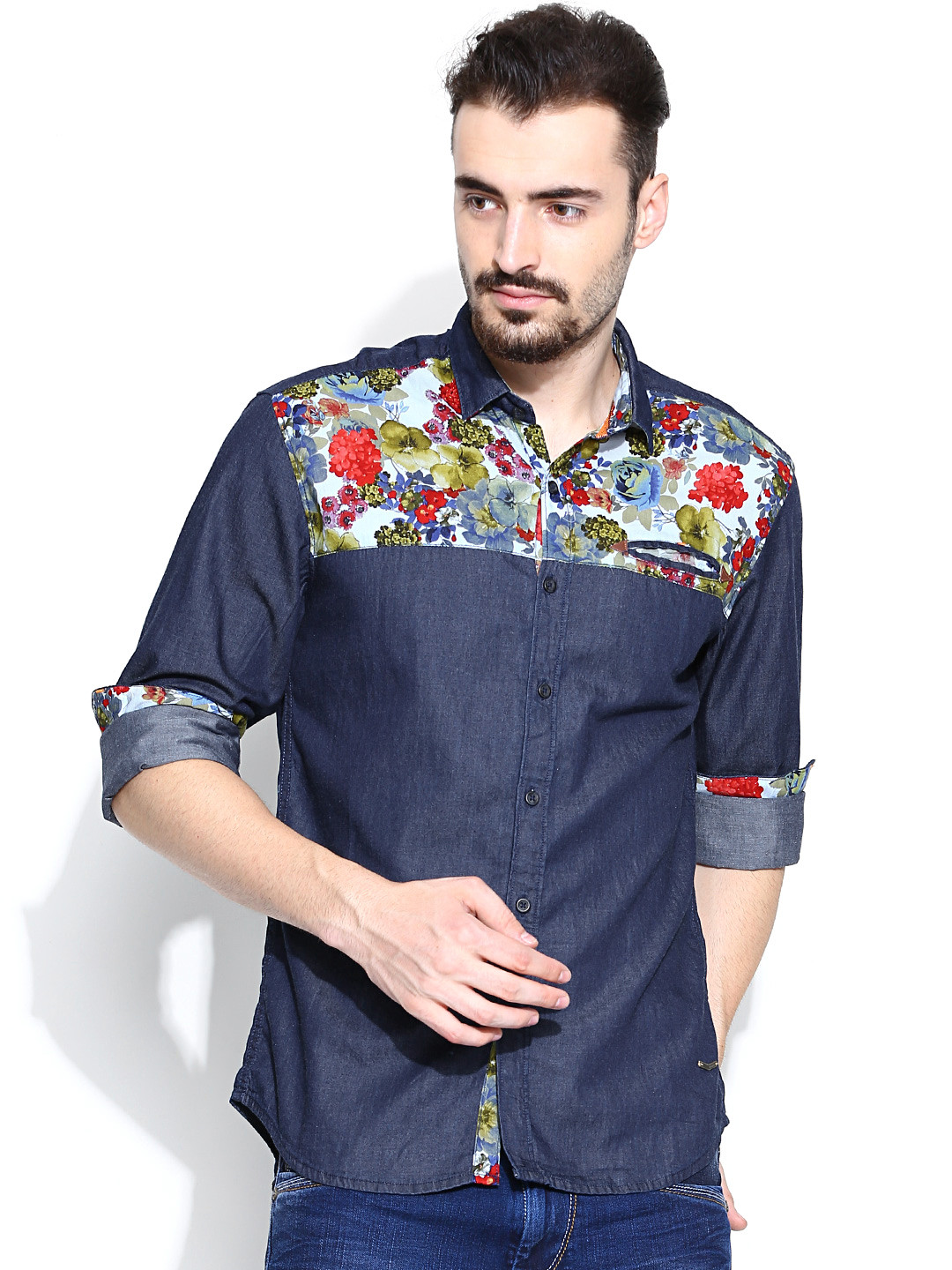

Locomotive Navy Slim Fit Denim Casual Shirt, Navy blue