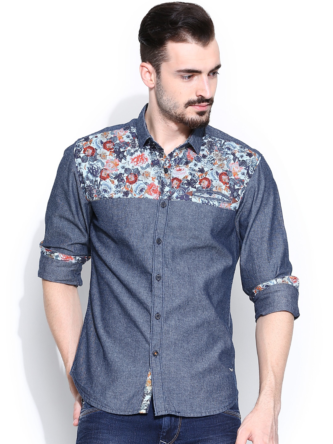 

Locomotive Blue Slim Fit Denim Casual Shirt